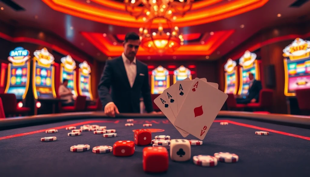 Engaging scene of luxury online gambling featuring DR88, poker chips, and casino games.