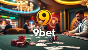 Experience the excitement of 9bet with professional poker action and vibrant casino atmosphere.