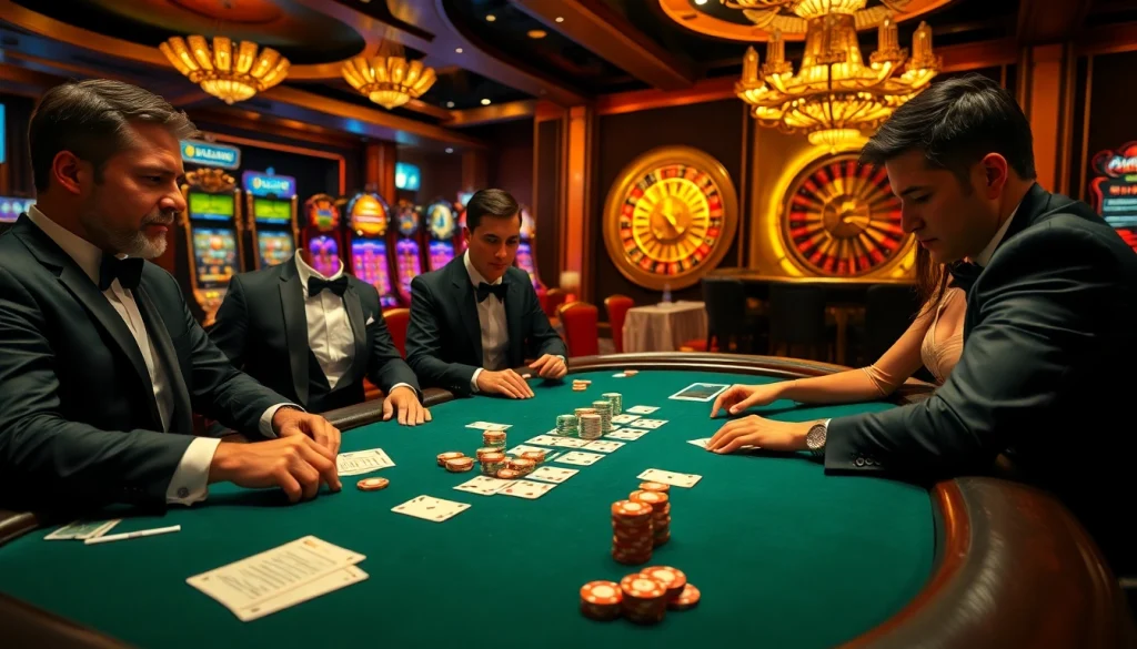 Engaging poker game scene highlighting s8 com with vibrant chips and elegant players.