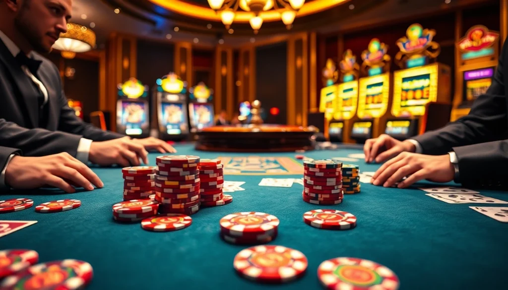 Engaging poker game at https://king88b.us.com/ with vibrant chips and cards creates excitement.