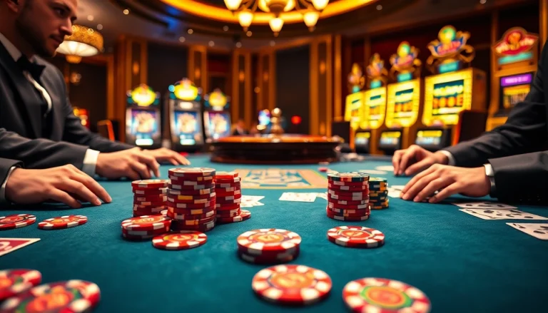 Engaging poker game at https://king88b.us.com/ with vibrant chips and cards creates excitement.