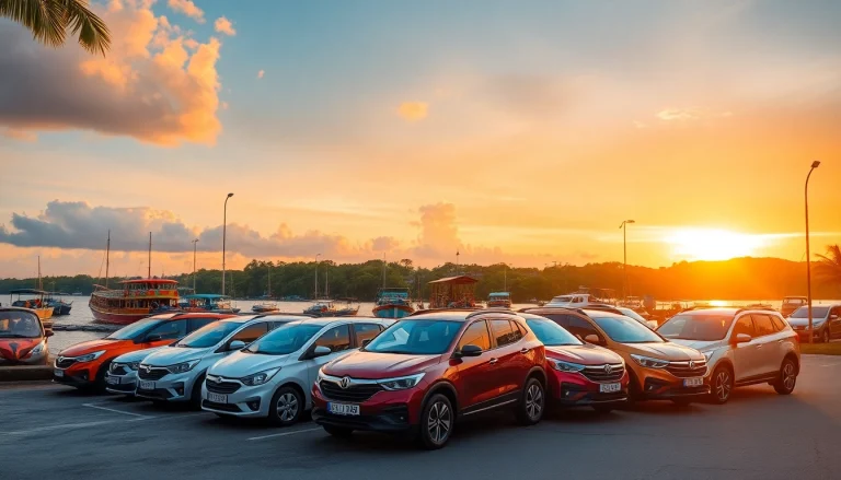 Kuching rent a car options near the picturesque waterfront at sunset.