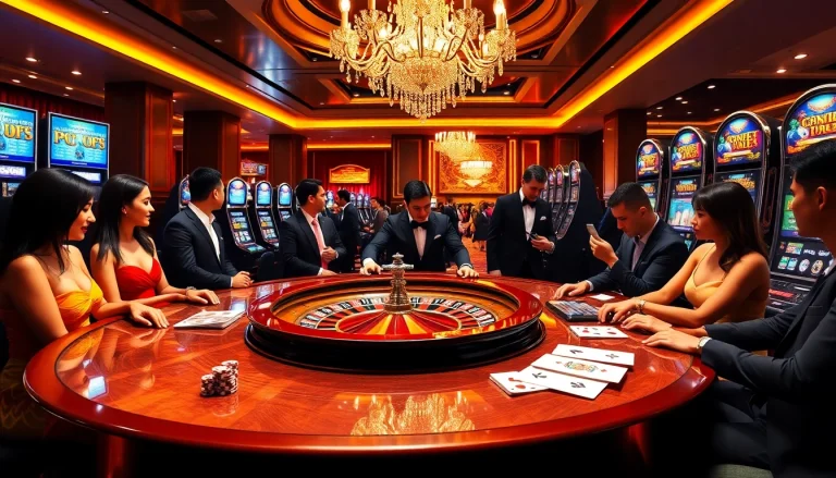 TX88 players engaging in an exciting casino experience at a luxurious roulette table.