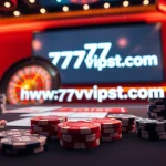 Experience excitement at https://777vipst.com/ with a vibrant casino scene showcasing cards and chips.