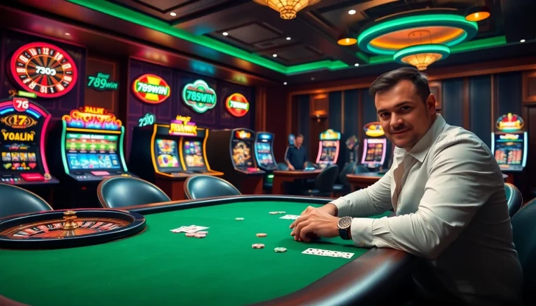 Players experiencing thrilling action at 789win casino's vibrant poker table.