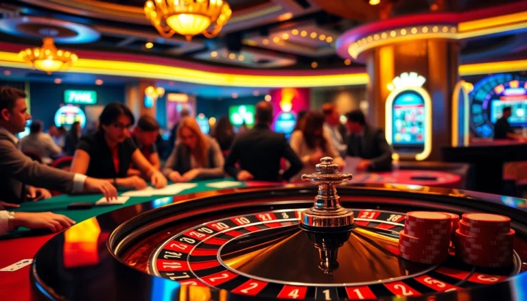 Experience the thrill of gambling at 789win com with vibrant casino scenes showcasing roulette and poker.