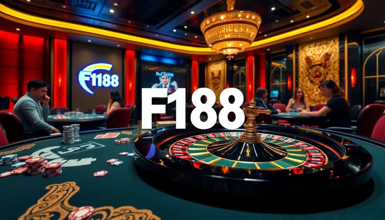 Experience excitement at F168 with vibrant casino tables packed with poker chips and engaging games.