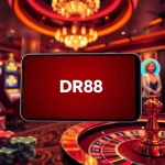 Experience DR88 online gambling with vibrant slot machines and poker chips in a luxurious setting.