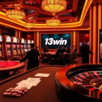 Players engage in exciting poker games at 13win's modern casino table.