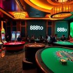 Exciting gaming experience at 888TO Casino with vibrant slot machines and dealers.