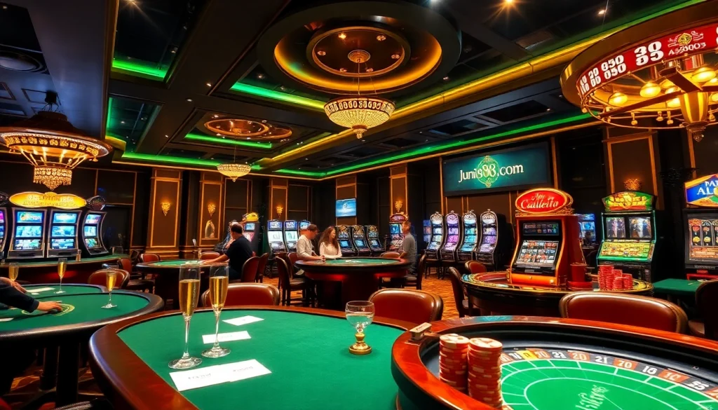 Experience the thrill of gambling at jun88.com with vibrant casino visuals and high-stakes gaming.