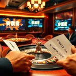 Engage in 상품권소액결제 strategies at a luxurious casino poker table with vibrant chips and screens.