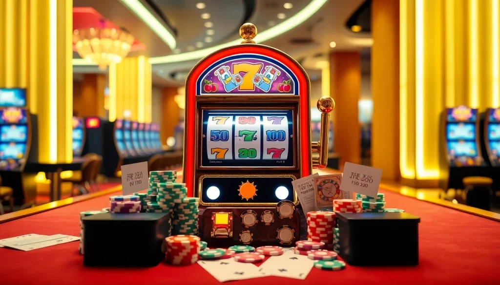 Engaging 슬롯커뮤니티 scene with a luxurious slot machine and vibrant casino elements.