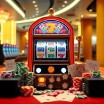Engaging 슬롯커뮤니티 scene with a luxurious slot machine and vibrant casino elements.
