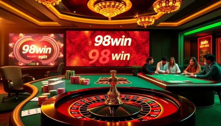 Engaging players enjoying a thrilling session at 98win's vibrant casino floor.