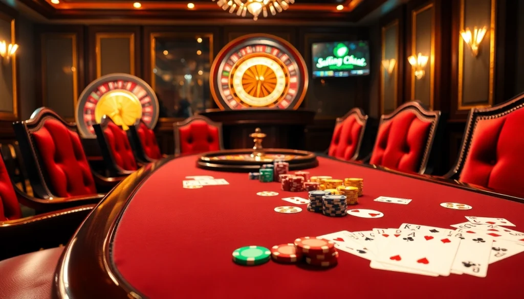 Engage in thrilling gameplay at trang chủ 8kbet with vibrant poker chips and a roulette wheel.