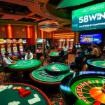 58WIN casino scene showcasing exciting table games and lavish slot machines for a thrilling experience.