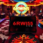 Play the exciting games on 6RWIN55 COM, featuring poker chips and vibrant casino elements.