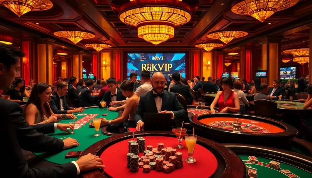 Players engaged in high-stakes games at RIKVIP casino, showcasing an exciting gambling atmosphere.