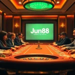 Experience thrilling poker action at Jun88 with vibrant colors and luxurious ambiance.