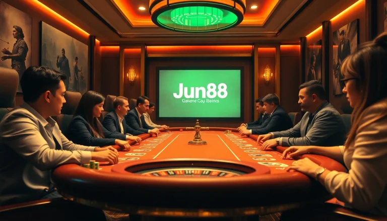 Experience thrilling poker action at Jun88 with vibrant colors and luxurious ambiance.