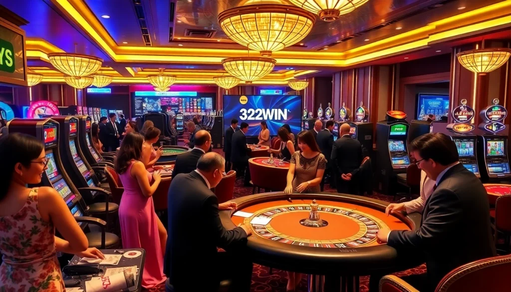 Players enjoying games at Trang Chủ 32WIN casino with vibrant atmosphere and professional dealers.