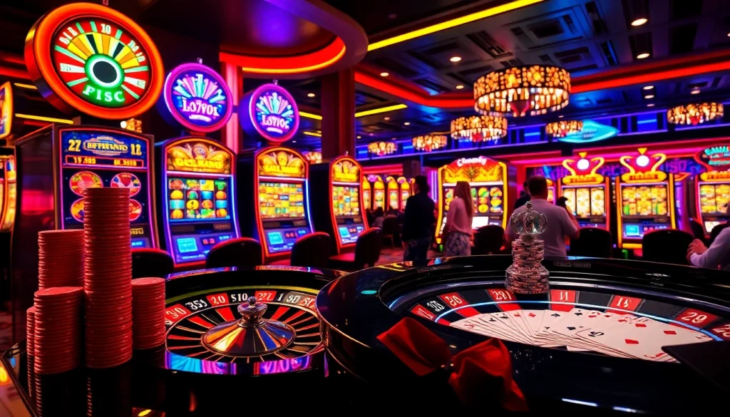 Experience thrilling action at doaslot's vibrant casino with exciting slot machines and poker chips.