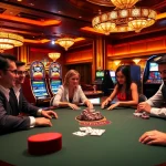 Players enjoying poker and slot machines in a luxurious casino atmosphere at new88.