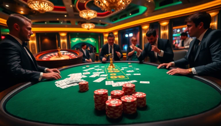 Experience thrilling gaming action with 888b at a luxurious casino poker table featuring vibrant chips and cards.