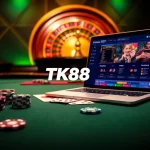 Experience thrilling casino action with TK88's vibrant gambling interface, showcasing roulette and poker elements.