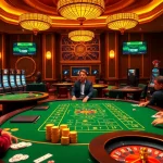 Exciting scene of nhà cái usbet showcasing an upscale casino experience with live dealer tables and elegant gambling elements.