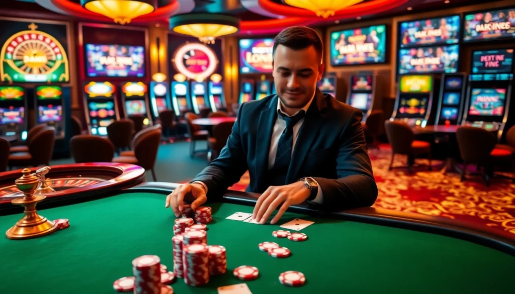 Experience the thrill of DR88 with vibrant casino action at a high-stakes poker table.