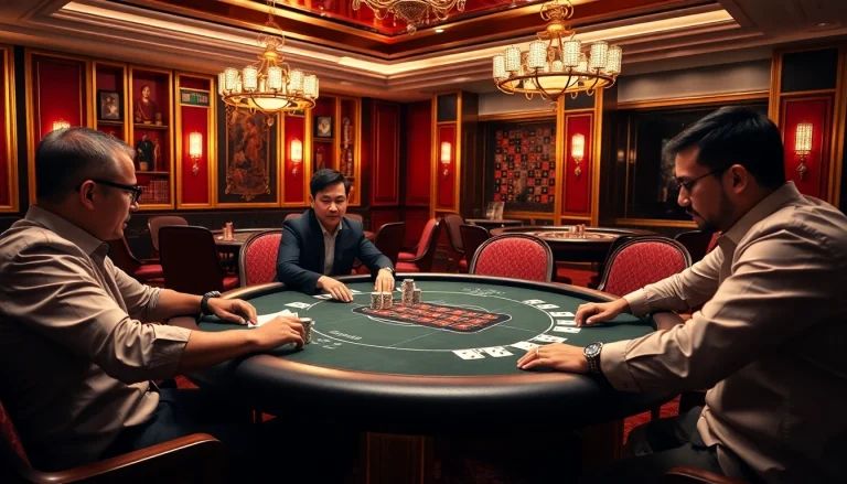Players immersed in a thrilling moment at MM88's luxurious casino table.