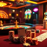 Players experiencing the excitement of EV88 at a luxurious casino table with poker chips and cards.
