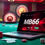 Experience MB66 online gaming on a luxurious casino interface with poker chips and roulette.