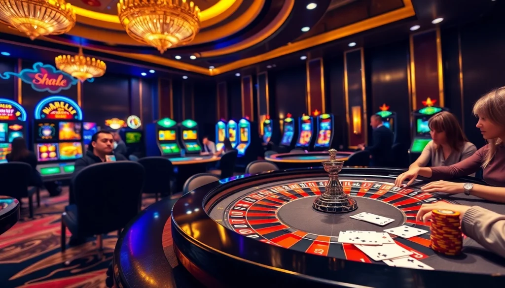 Experience the excitement of game 888b with a vibrant casino scene featuring roulette and poker.