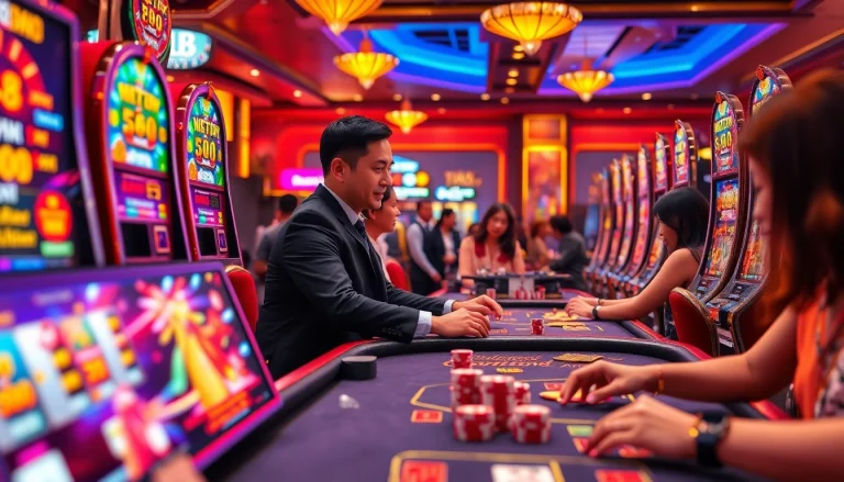 Nổ hũ gameplay with exciting slot machines and vibrant casino atmosphere.