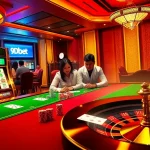 Engaged players at a casino table with 9Dbet vibrantly displayed, capturing the excitement of betting.