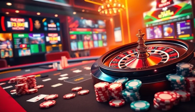Experience thrilling online gaming with 78WIN featuring a vibrant casino scene, roulette wheel, and cards.