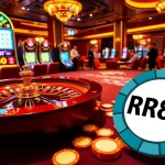 Engaging casino scene with roulette and slot machines showcasing RR88 logo