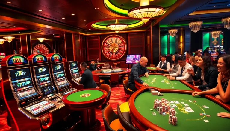 Experience the thrill of 777VIP casino gaming amidst luxurious tables and vibrant slot machines.