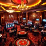KJC casino scene showcasing luxury poker tables and vibrant slot machines amidst a glamorous ambiance.