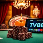 Experience luxury gaming with TV88's vibrant casino atmosphere featuring poker and roulette.