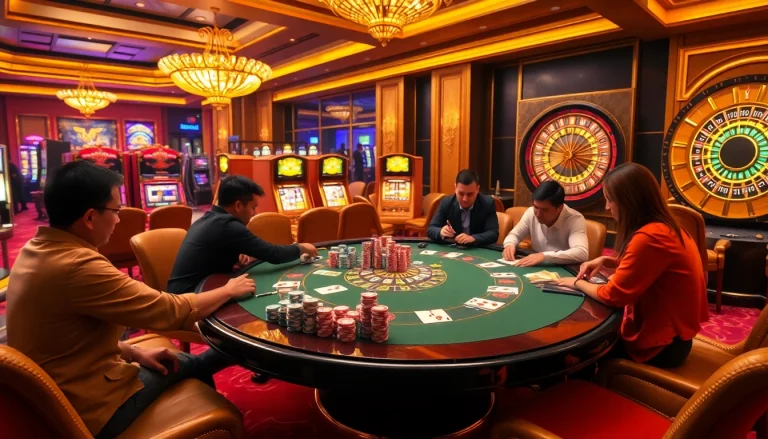 Engaging scene of luxury gaming at Nhà Cái mm88 with vibrant casino elements and poker action.