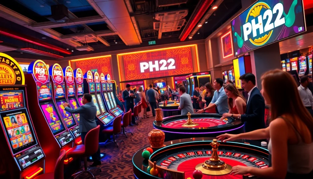 Experience thrilling games at PH22 Casino with vibrant slot machines and engaged players.