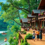 Dandeli Hotels showcasing serene cottages by the river amidst lush forests, perfect for adventure seekers.