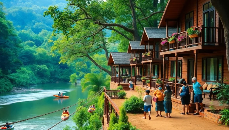 Dandeli Hotels showcasing serene cottages by the river amidst lush forests, perfect for adventure seekers.