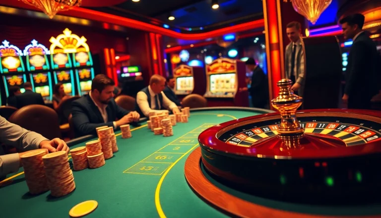 S666 casino offers an exhilarating poker game with stacked chips and vibrant roulette action.