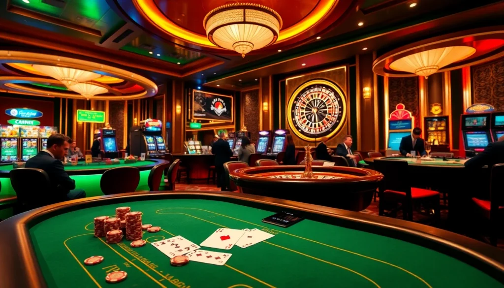 Experience the thrill of winning at https://jun88buzz.info/ with vibrant casino visuals showcasing poker tables and roulette.