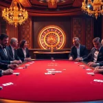 KJC players strategizing in an upscale casino setting with vibrant poker action.